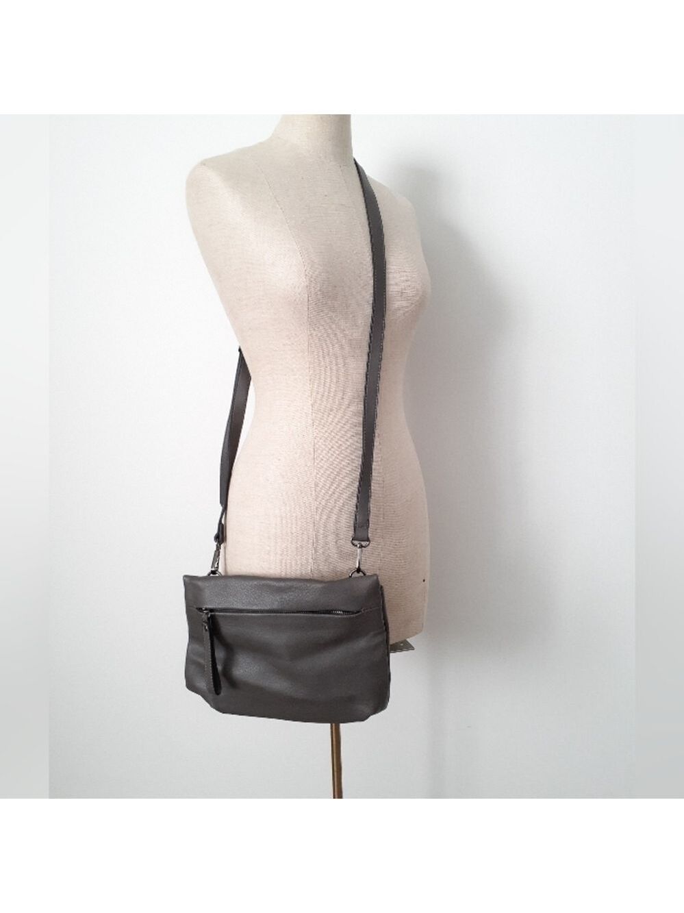 Grey Faux Leather Crossbody Bag